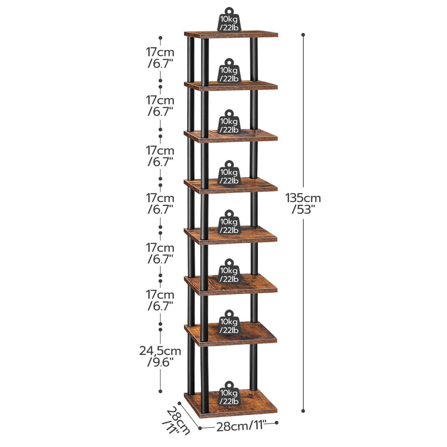 HOOBRO Tall Narrow Shoe Rack, 8-Tier Vertical Rack, Corner Shelf for Small Space, Slim Shoe Storage, Tall Shoe Rack for Closet, Entryway, Hallway