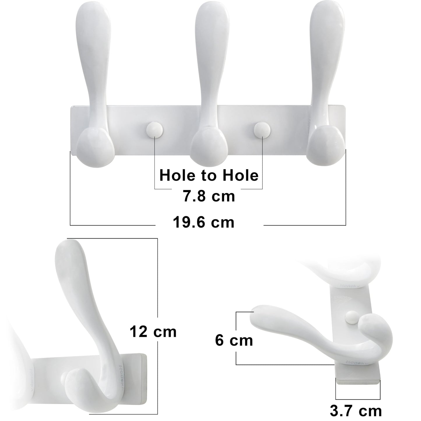HONSKY Wall Coat Rack, Towel Rack,Metal Wall Coat Hanger with 3 Double Hooks (6 Hook), for Hanging Coat, Hat, Bag, in Hallway Entryway, White
