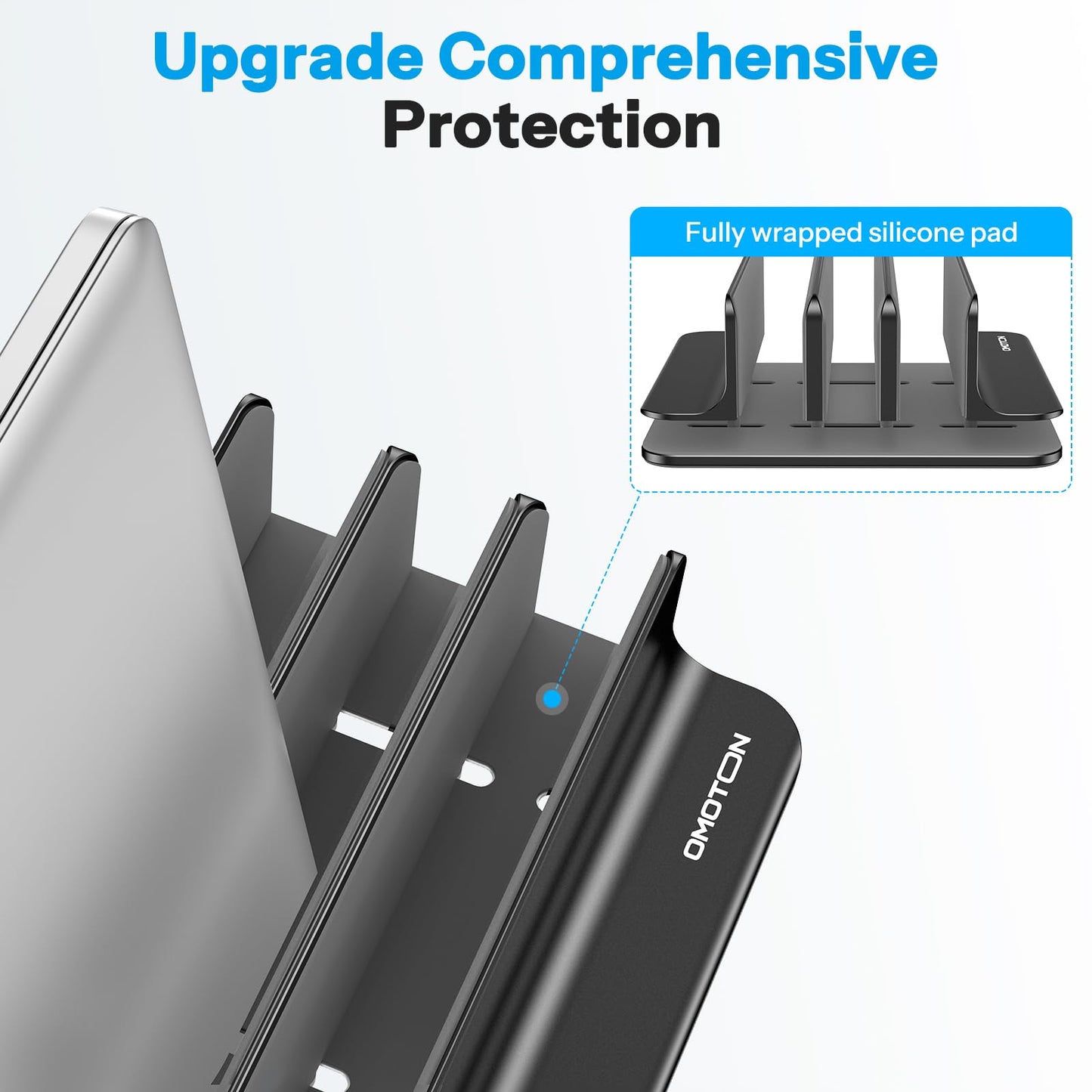 OMOTON Vertical Laptop Stand, Aluminium, Adjustable Dock Size, 3-Slot