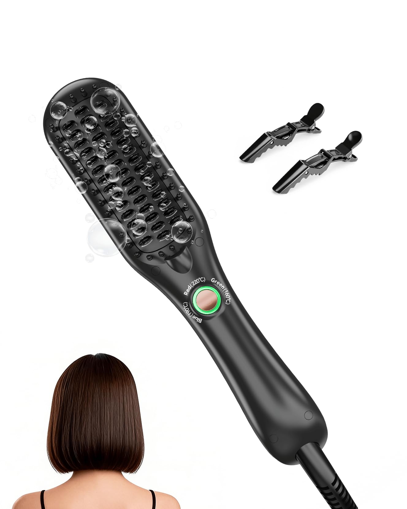 LANDOT Mini Hair Straightener Brush - Ionic Heated Straightening Brush for Frizz-Free & Smooth Styling, Compact Lightweight Dual Voltage Travel Flat