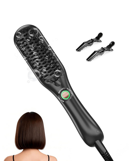 LANDOT Mini Hair Straightener Brush - Ionic Heated Straightening Brush for Frizz-Free & Smooth Styling, Compact Lightweight Dual Voltage Travel Flat