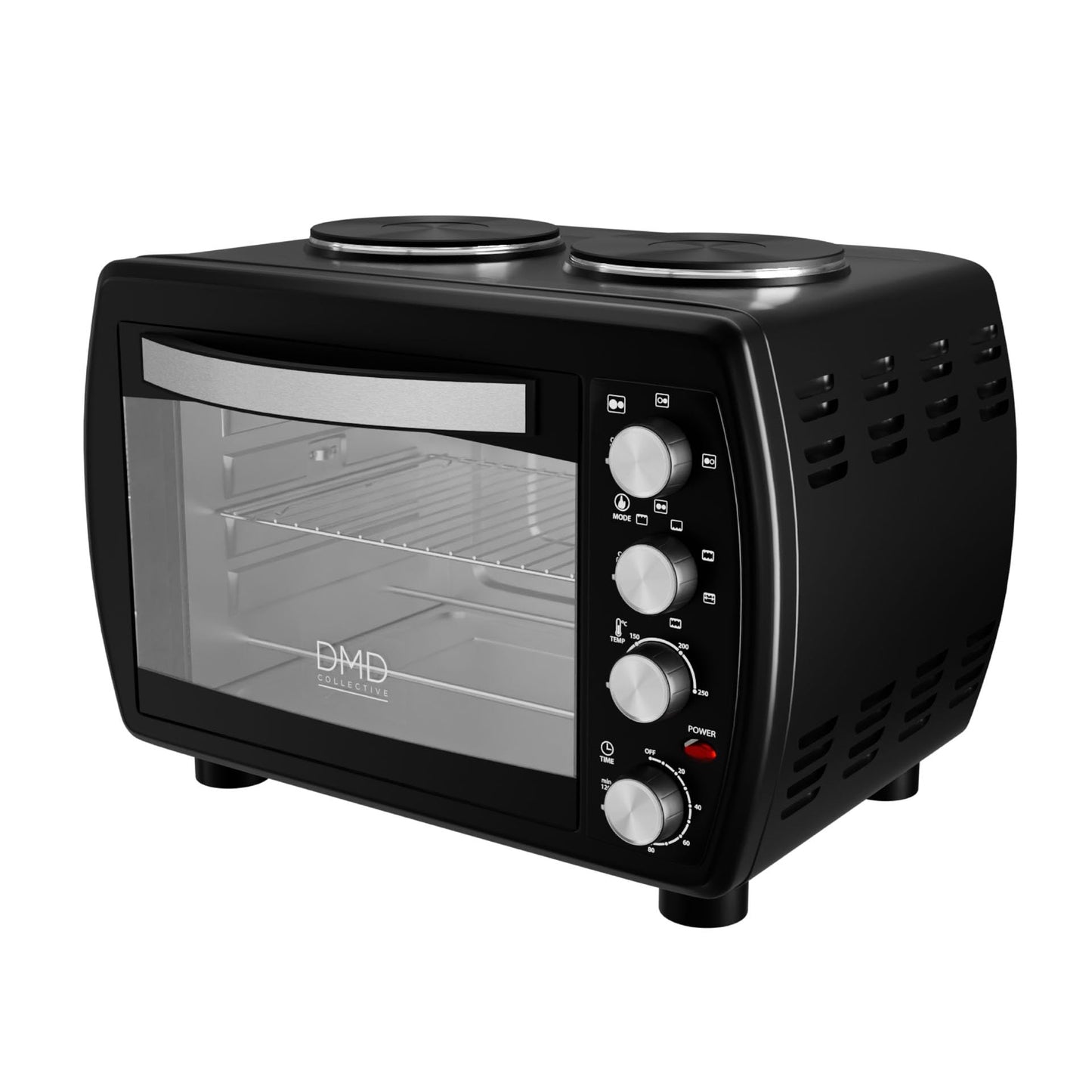 DMD Collective - 35L Mini Oven with Dual Hot Plates, Electric Countertop Cooker, 100-250?C Temperature Control, 120min Timer, Wire Rack, Baking Tray &