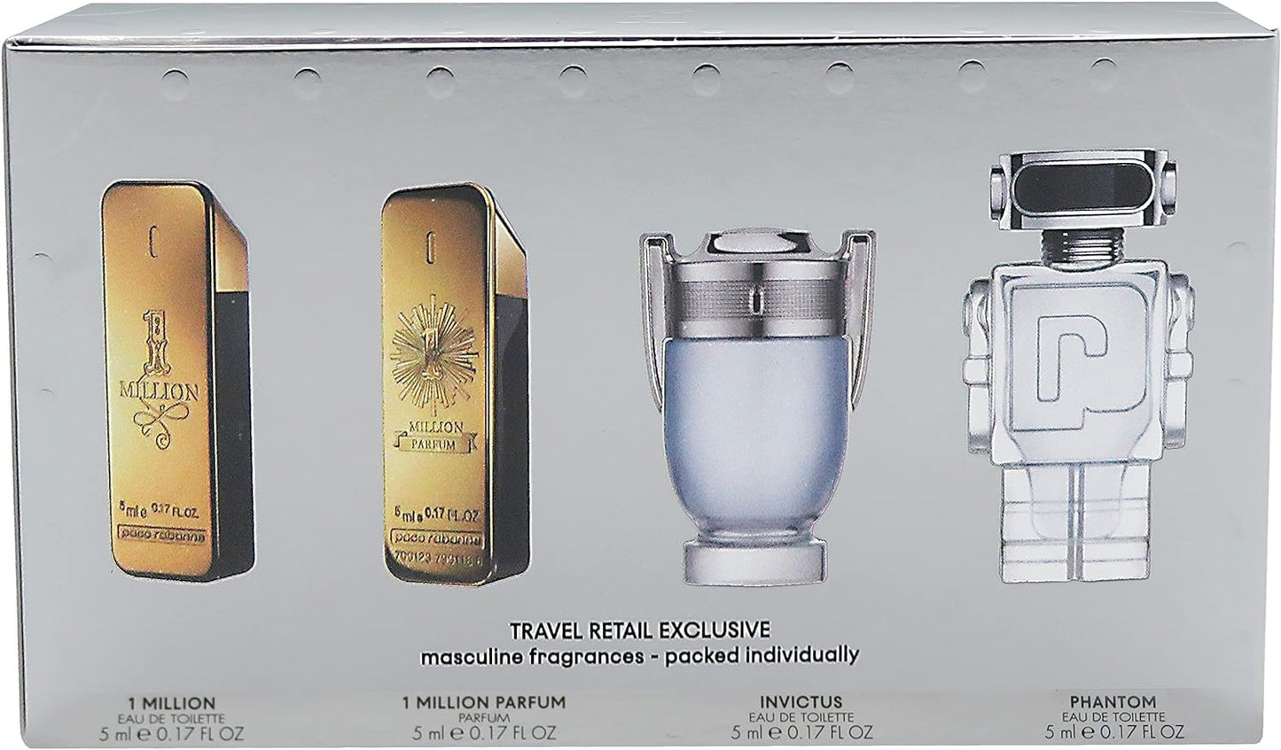 Paco Rabanne Miniatures For Him Gift Set 5ml 1 Million EDT + 5ml 1 Million Elixir EDP + 5ml Invictus EDT + 5ml Phantom EDT Men's Fragrance