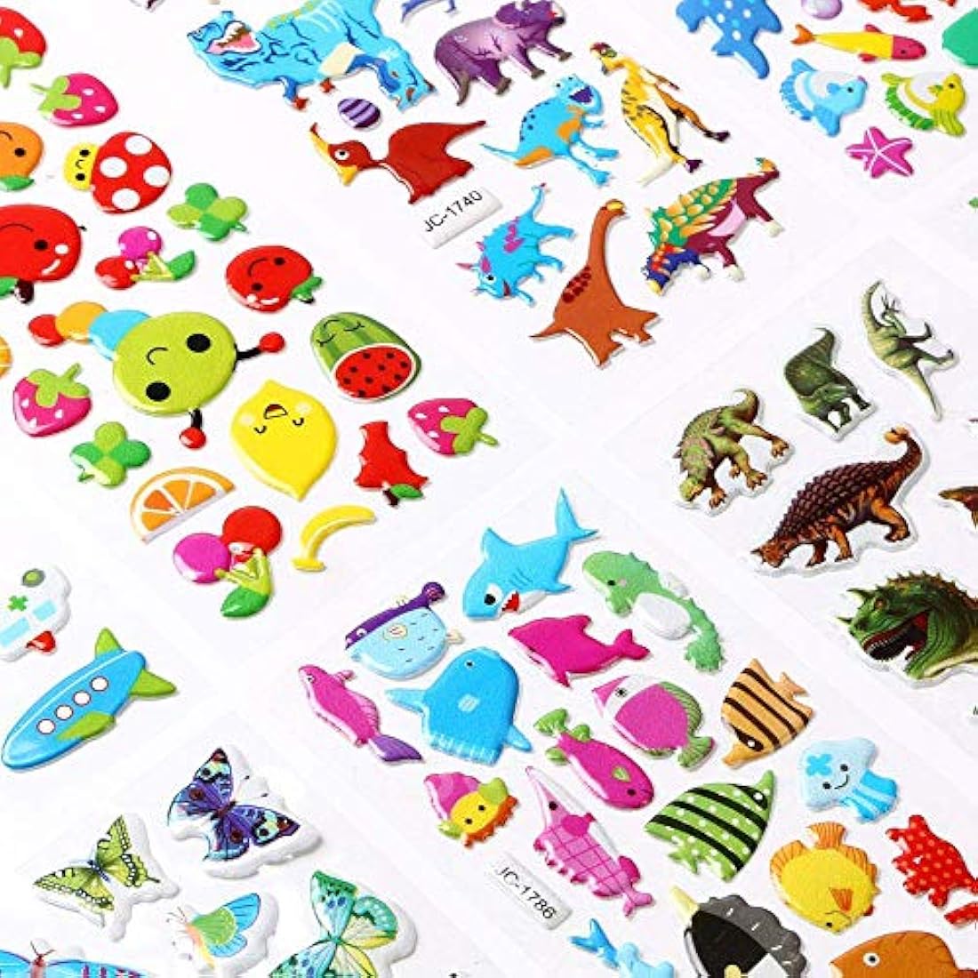 Vicloon 3D Stickers for Kids, 22 Variety Sheets Puffy Stickers, 550+ Children Sticker for Party Rewarding Gifts Scrapbooking Including Animals Fish Dinosaurs Numbers Fruits Trucks Butterfly and More