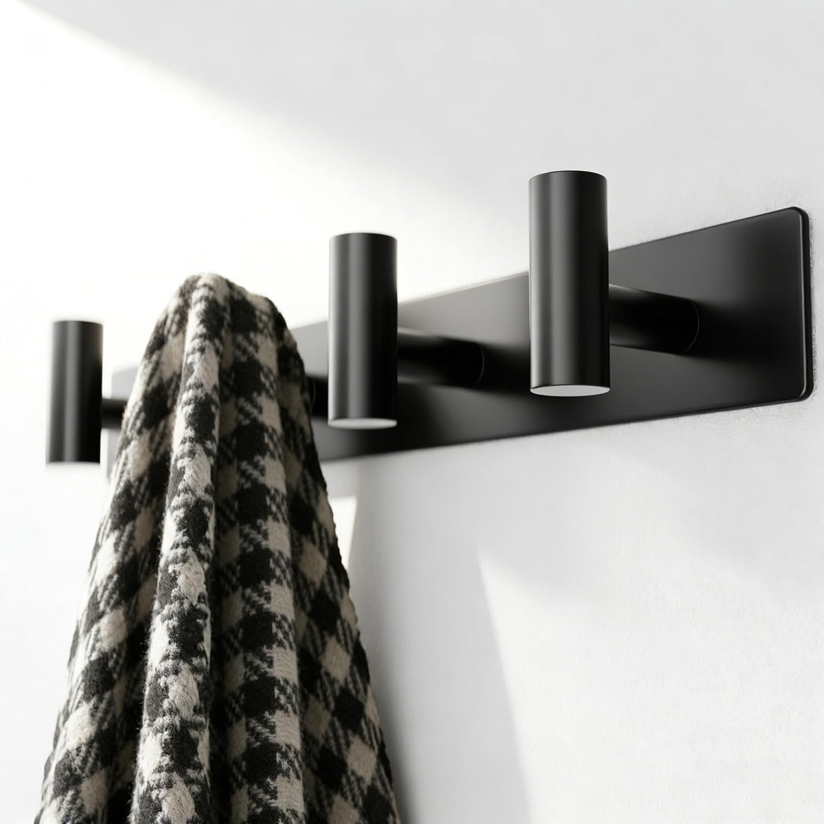 Black Wall Mounted Coat Rack – 4 T-Shaped Hooks on 12.6" Metal Rail (1 Pcs)