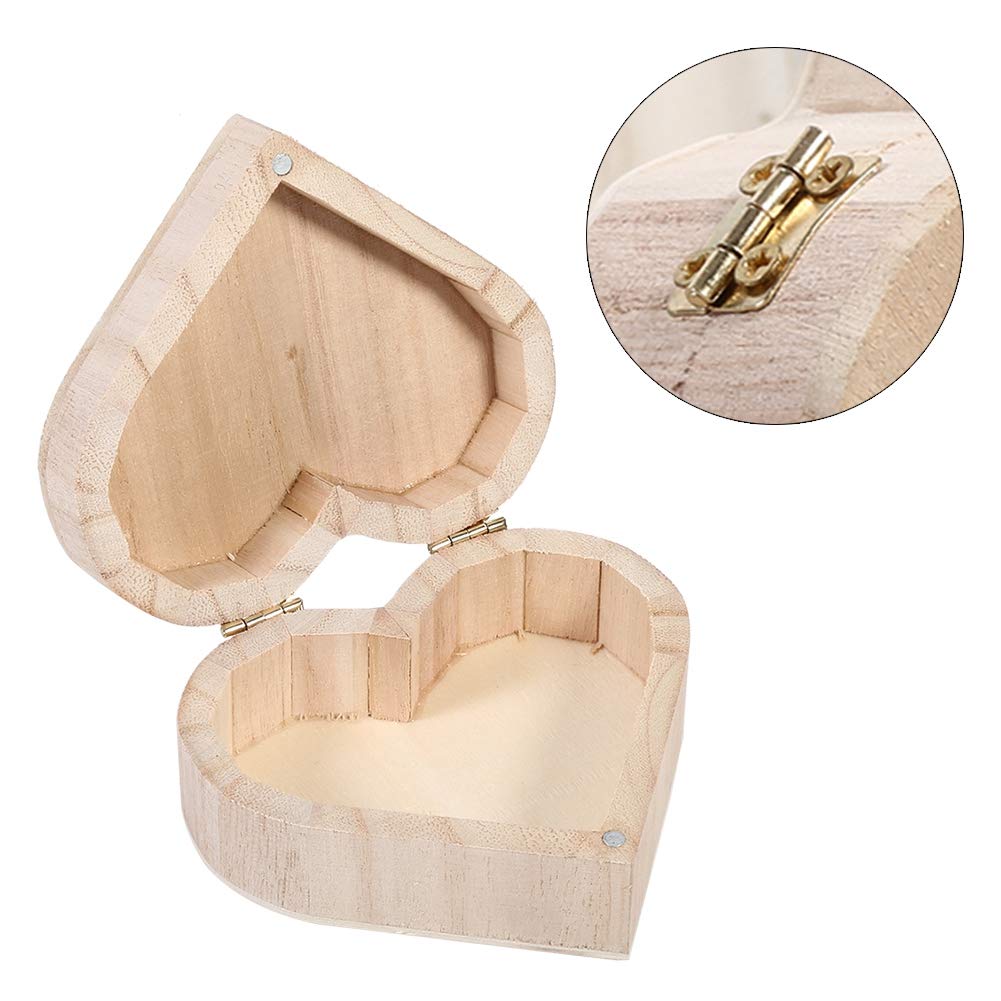 Wooden Storage Box with Lid Wood Jewelry Box Lovely Heart-Shaped Wood Box Wood Craft Boxes Unpainted Wooden Box for Home Decoration DIY Crafts
