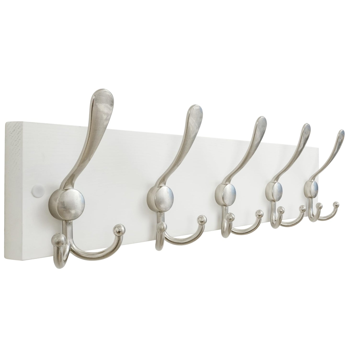 SKOLOO Creations White Solid Wood Wall Mounted Coat Rack, 5 Hooks, 16-7/8" Long - Kitchen, Mudroom, Entryway, Bathroom - Includes Mounting Hardware