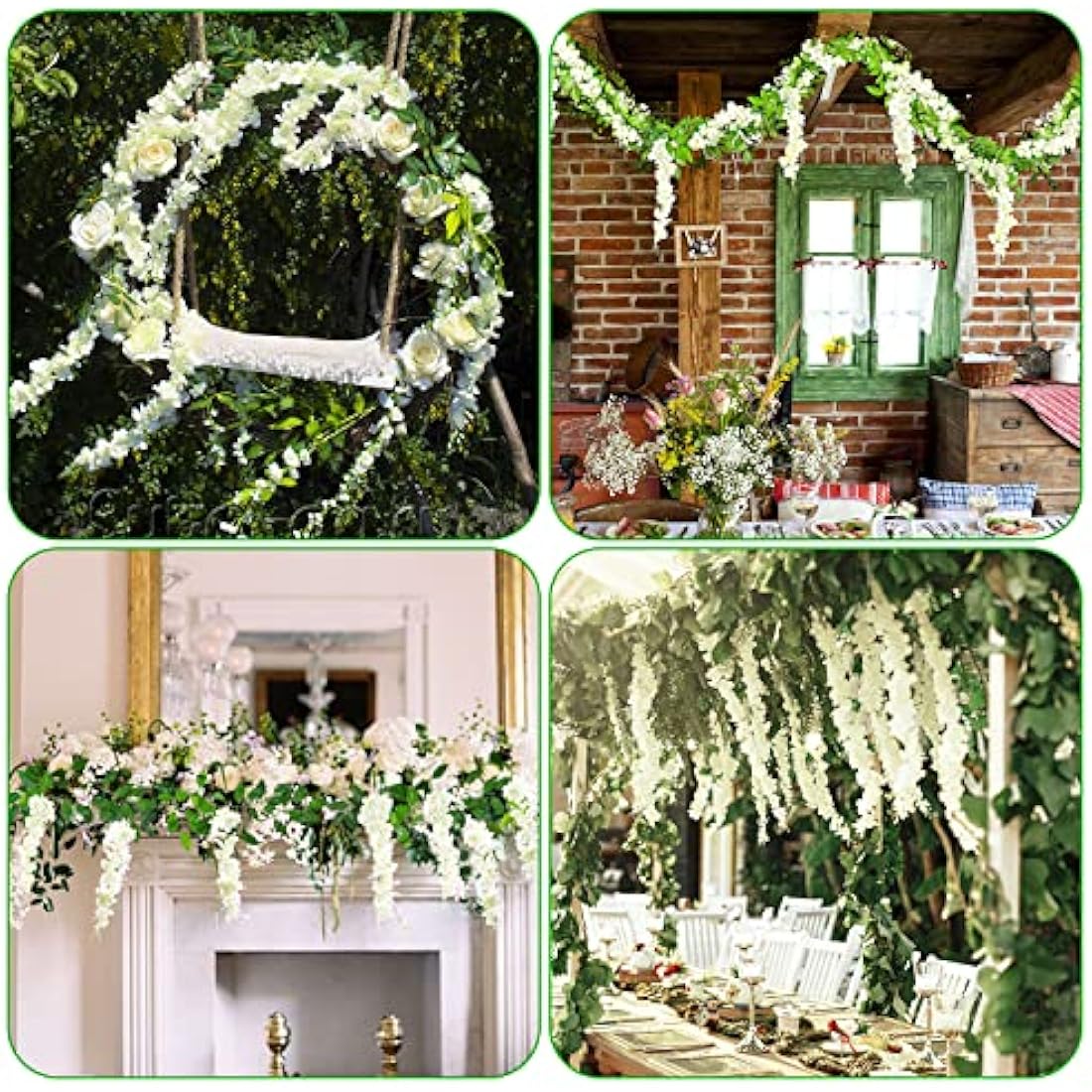MOTONG Artificial Flowers Decoration, 4Pcs (8FT/2.5M/piece) Fake Flowers Wisteria Vines, Artificial Vine Garland Plants Arts For Ceremony Home Garden Wedding Party Decoration (4 Pcs White)