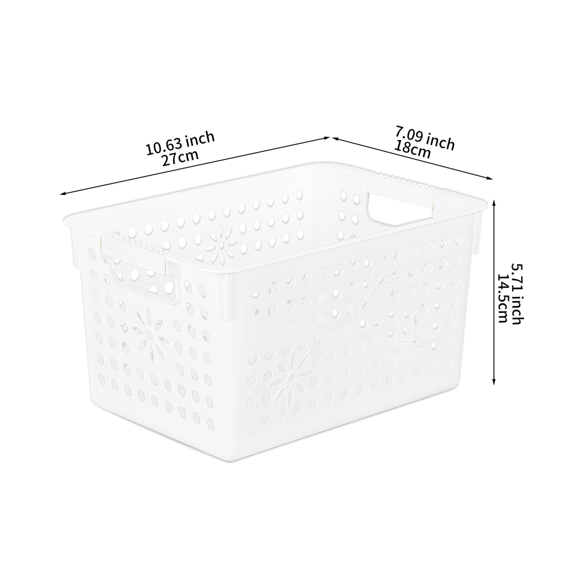 Cetomo Plastic Storage Box, Storage Baskets with Handle, Shelf Basket Organizer with Hole, Open Top Storage Bin for Home Kitchen Office, White