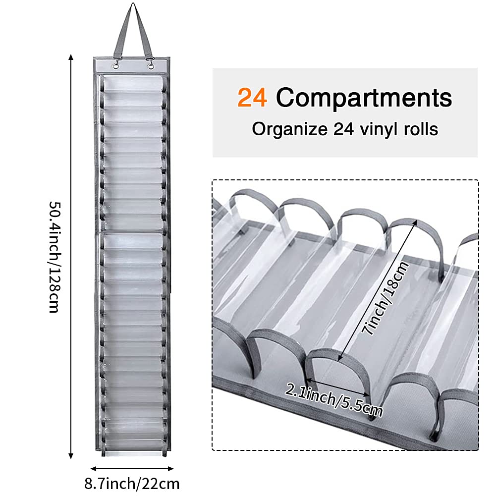 BUDDE Vinyl Roll Holder with 24 Compartment-Vinyl Roll Rack Wall Mount/Hanging Over The Door, Craft Vinyl Storage Organizer Idea,Craft
