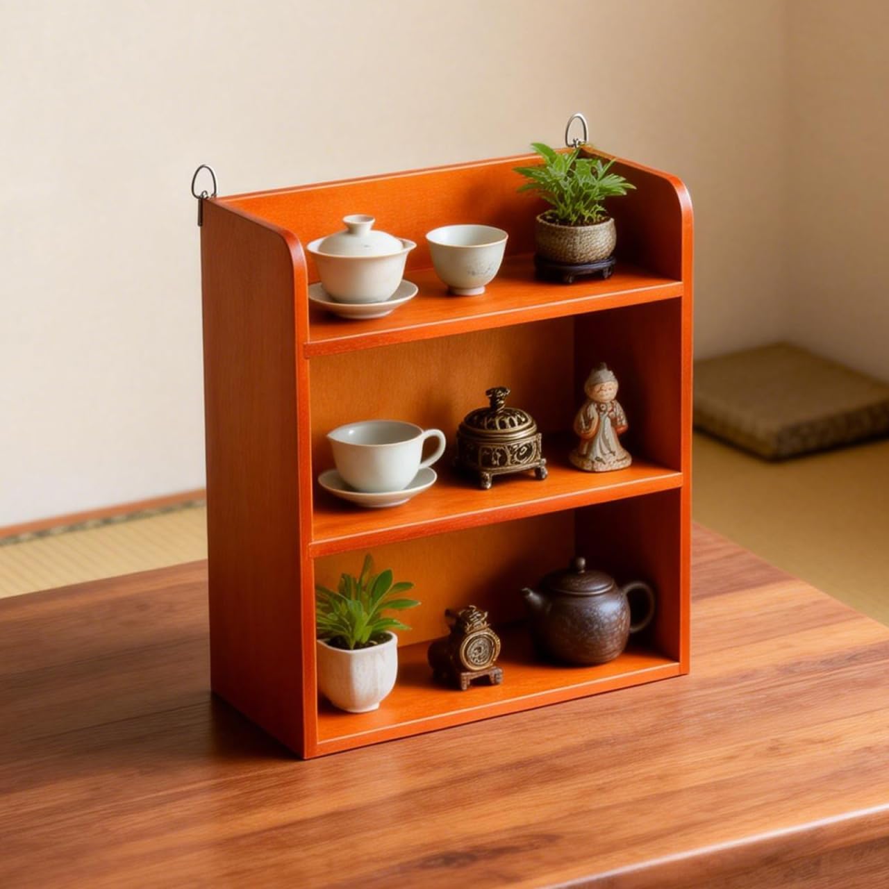 TOPBATHY Japanese-Style Desktop Storage Holder Multi-Layer Solid Wood Rack for Home Office Sundries Organizer Mini Bonsai Small Decor Display 11.81 X
