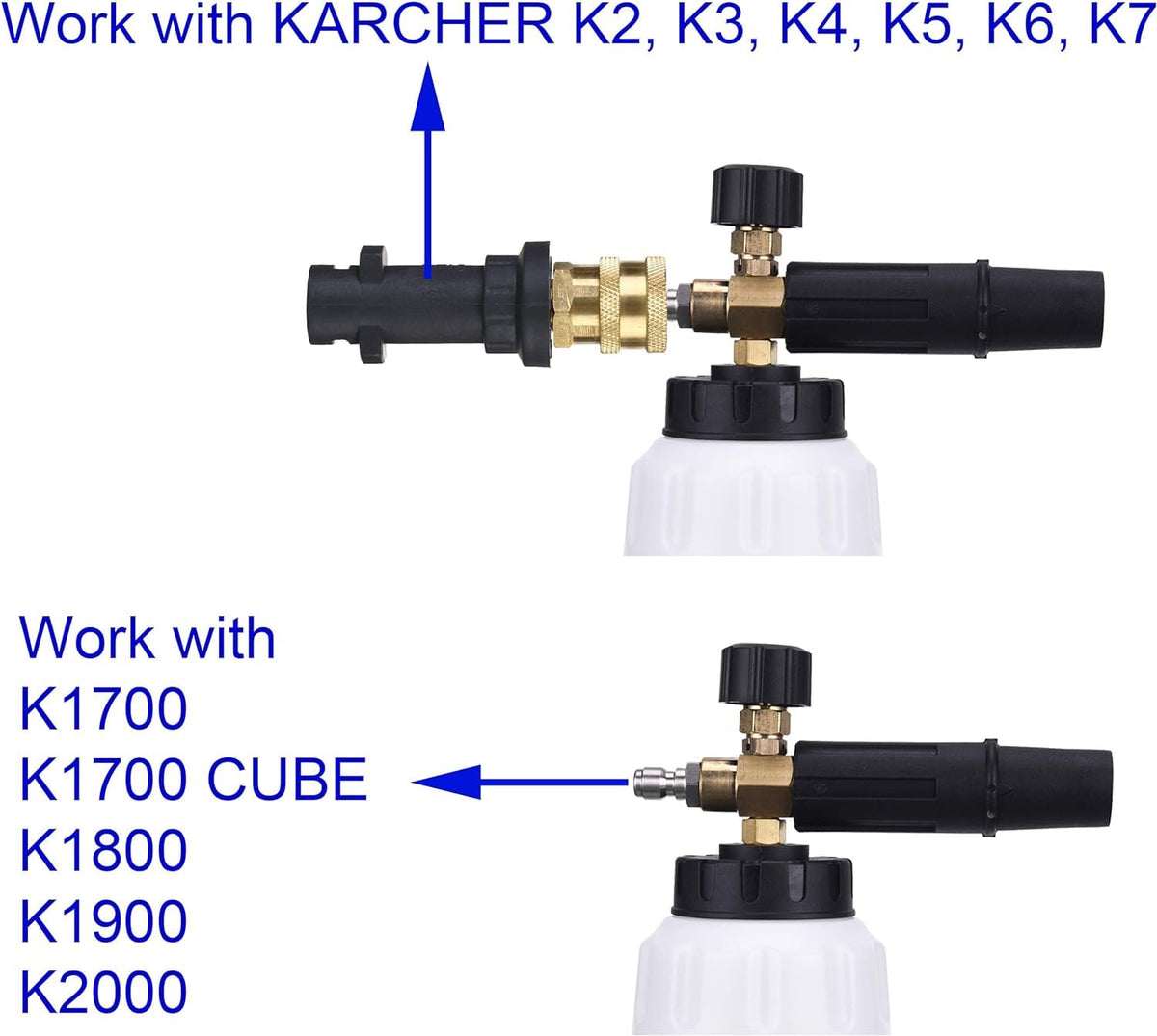 M MINGLE Foam Cannon, Replacement Parts for Karcher K2, K3, K4, K5, K6, K7 Pressure Washer, with 5 Nozzle Tips, 1/4 Inch Quick Connector
