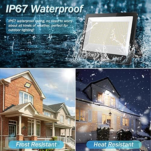 YIQIBRO 300W LED Floodlight Outdoor, 30000LM 6500K Outdoor Flood Lights Super Bright LED Security Light, IP67 Waterproof Spotlight for Garden, Garage, Yard, Factory, Warehouse