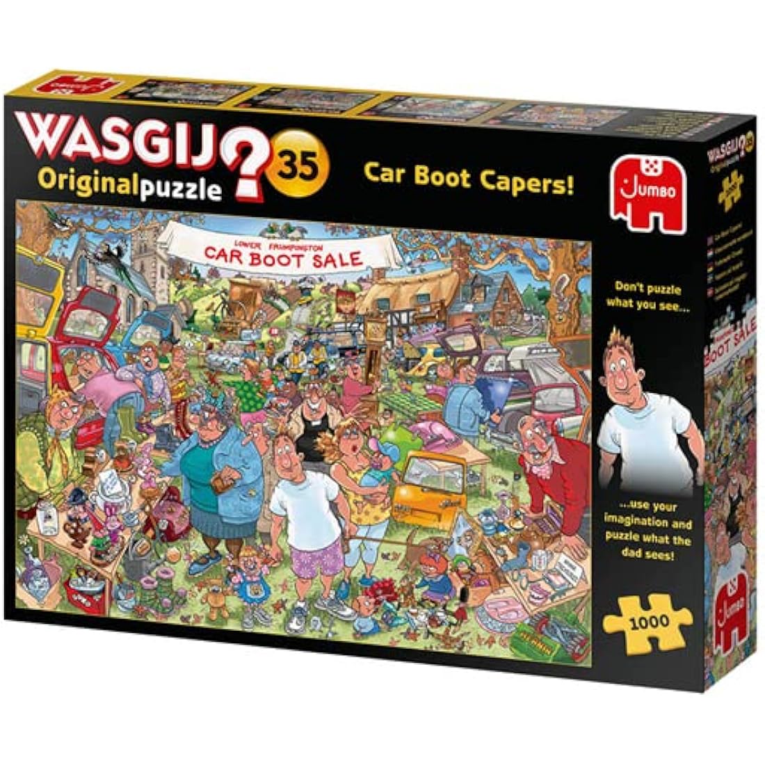 Wasgij Original 35, Car Boot Capers - 1000 Piece Jigsaw Puzzles for Adults - Fun, Challenging & Brainteasing Adults Jigsaw Puzzle - Uncover the Puzzle - 100% Recycled Cardboard - 1000pcs - Jumbo