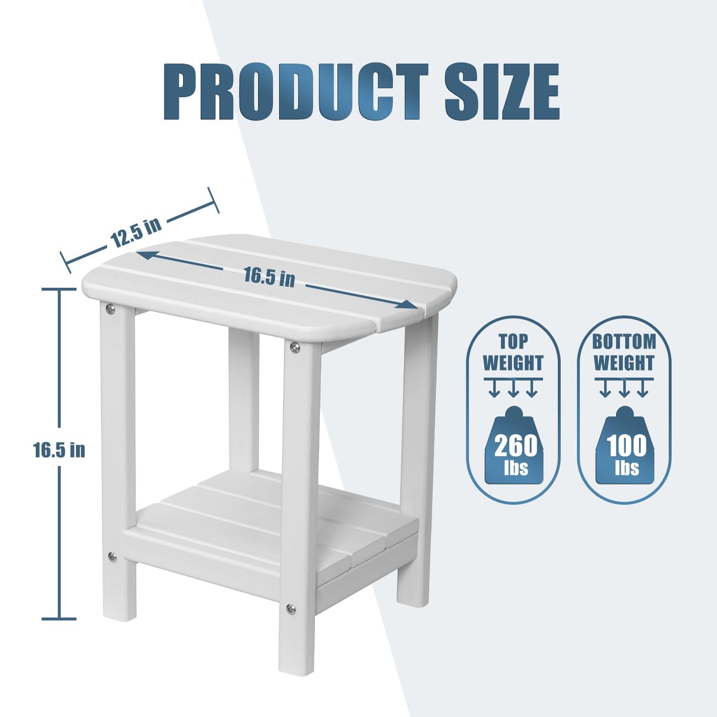 NALONE Adirondack Side Table 16.5" Outdoor Side Table HDPE Plastic Double Adirondack End Desk for Patio (White)