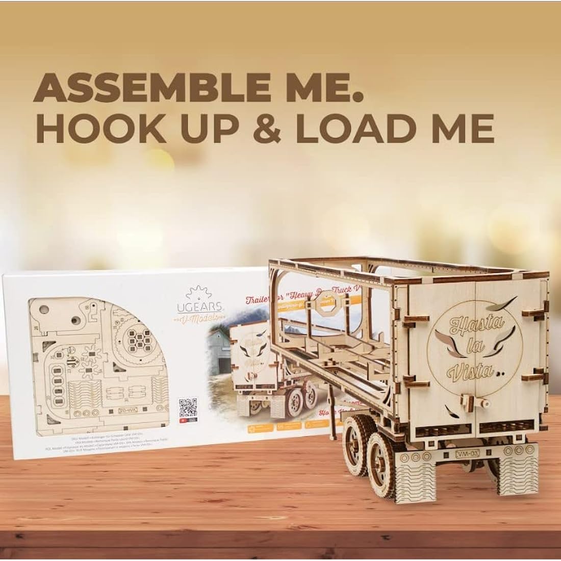 UGEARS Trailer for Heavy Boy Truck VM-03 - Wooden Model Kits for Adults to Build - Mechanical Cargo Trailer with 8 Wheels Car Model Building Kits 3D Wooden Puzzles for Adults for Fathers Day - 138 Pcs