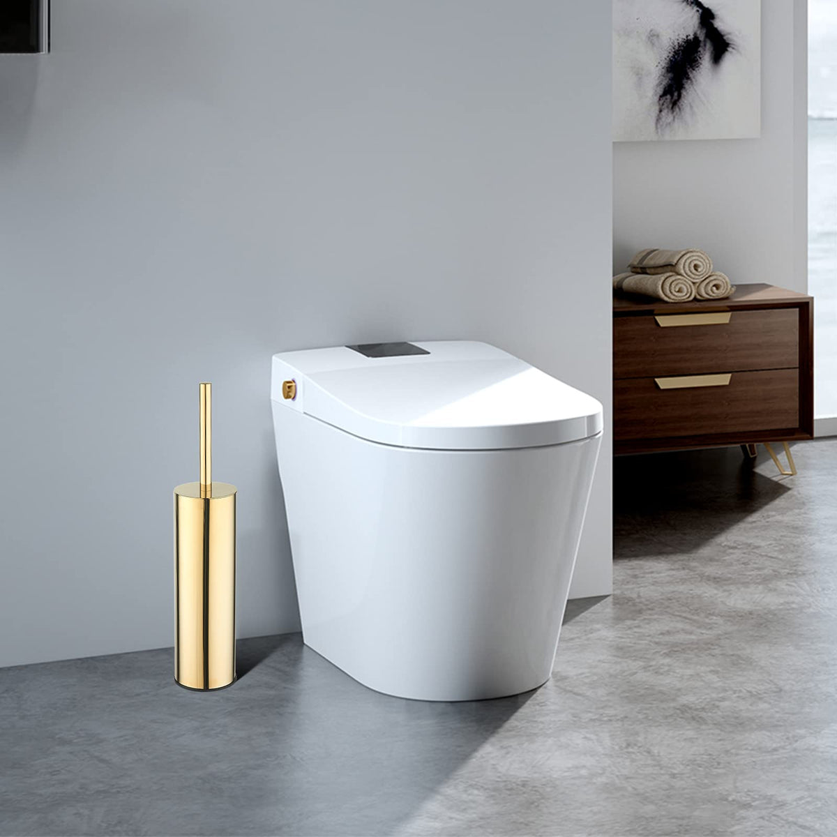 BGL 304 Stainless Steel Long Bucket Stand Round Toilet Brush Holder (gold)