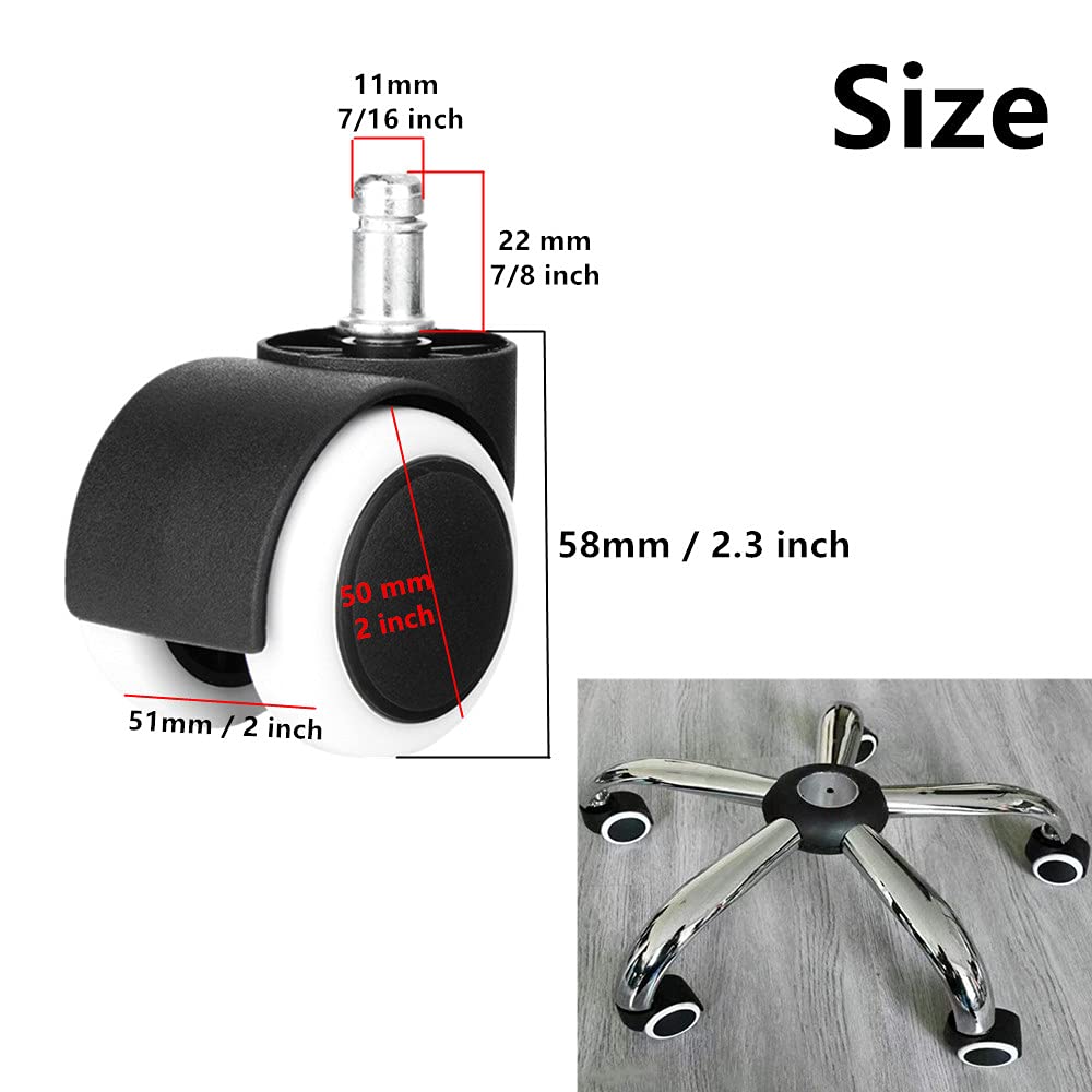 Youngine Office Chair Casters Wheels Replacement Heavy Duty 2 Inch Swivel Chair Wheels for Floor Protecting Smooth Rolling Computer Gaming
