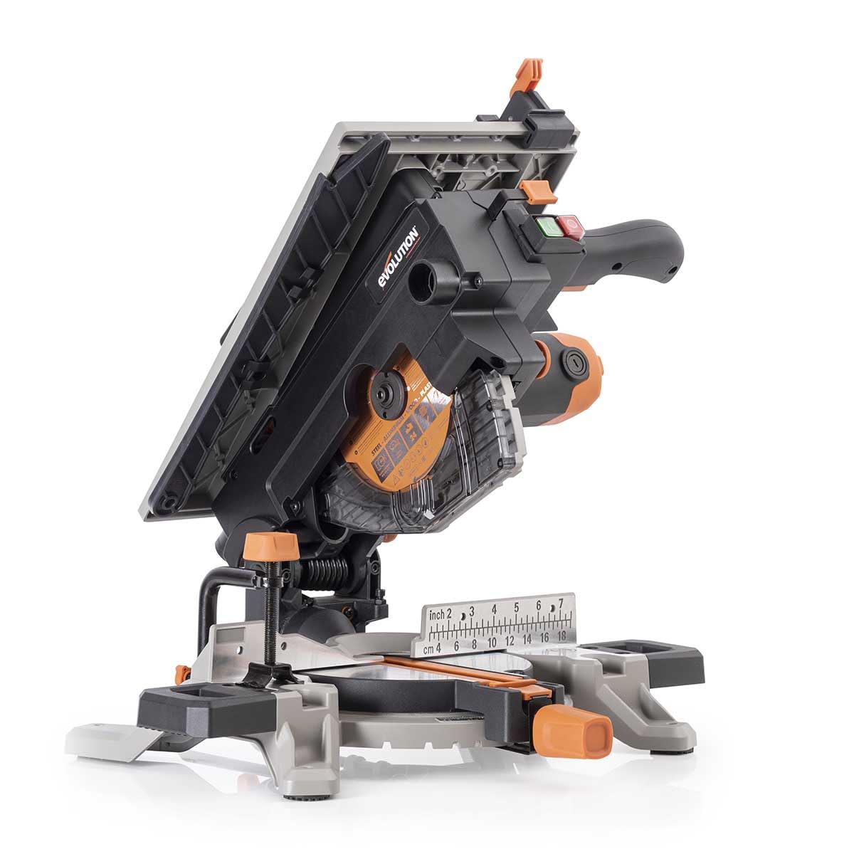 Evolution Power Tools R210MTS-G2 Convertible Mitre/Table Saw, Compact Multi-Function & Multi-Material Cutting, -47? Bevel & +/- 45? Mitre Angle, TCT