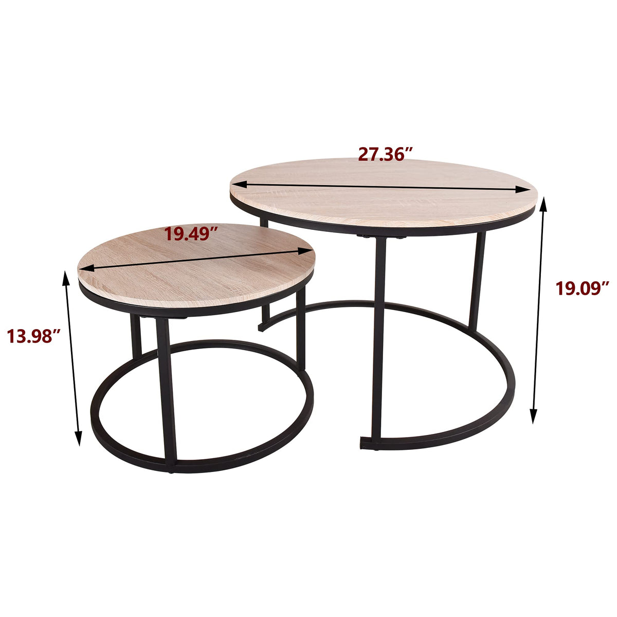 Round Nesting Coffee Table Modern Nesting Side Set of 2 End Table for Living Room Balcony Garden