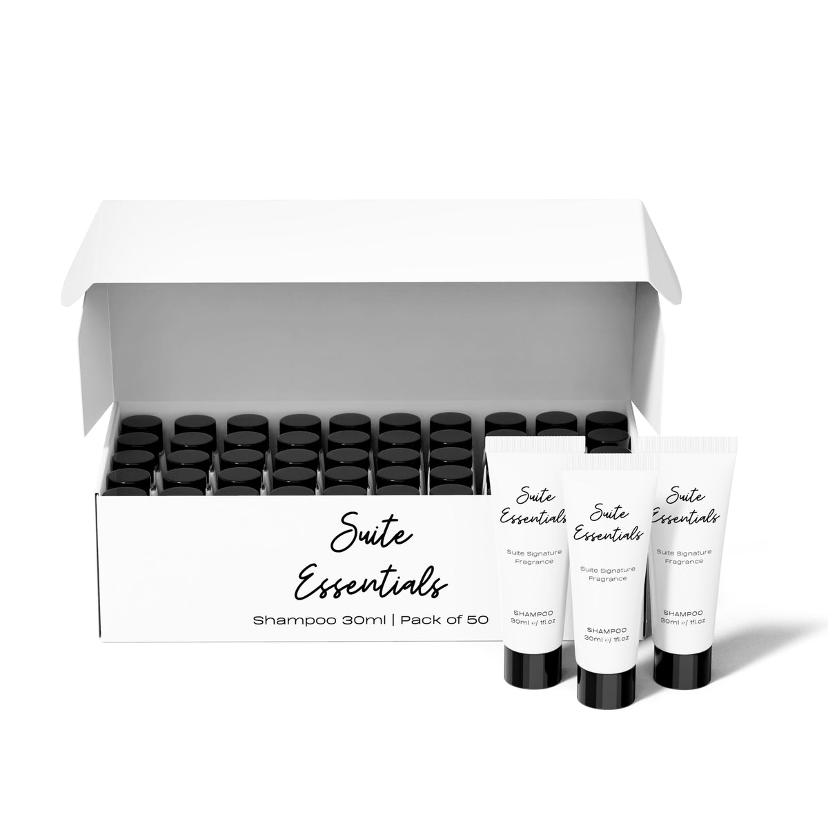 Suite Essentials 50 x 30ml Shampoo Bulk Pack - Ideal For Hotels, Guest Rooms, Airbnb & Hospitality, Recyclable Packaging, Mini Shampoo Multipack