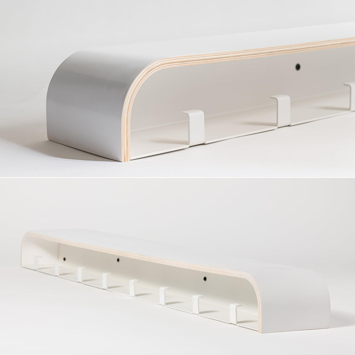 Kazai. Wall-Mounted Coat Rack 'Toke' | Modern Design Coat Rack with Hidden Wall Hooks | Solid Wood Veneer Panel Coat Hanger | White