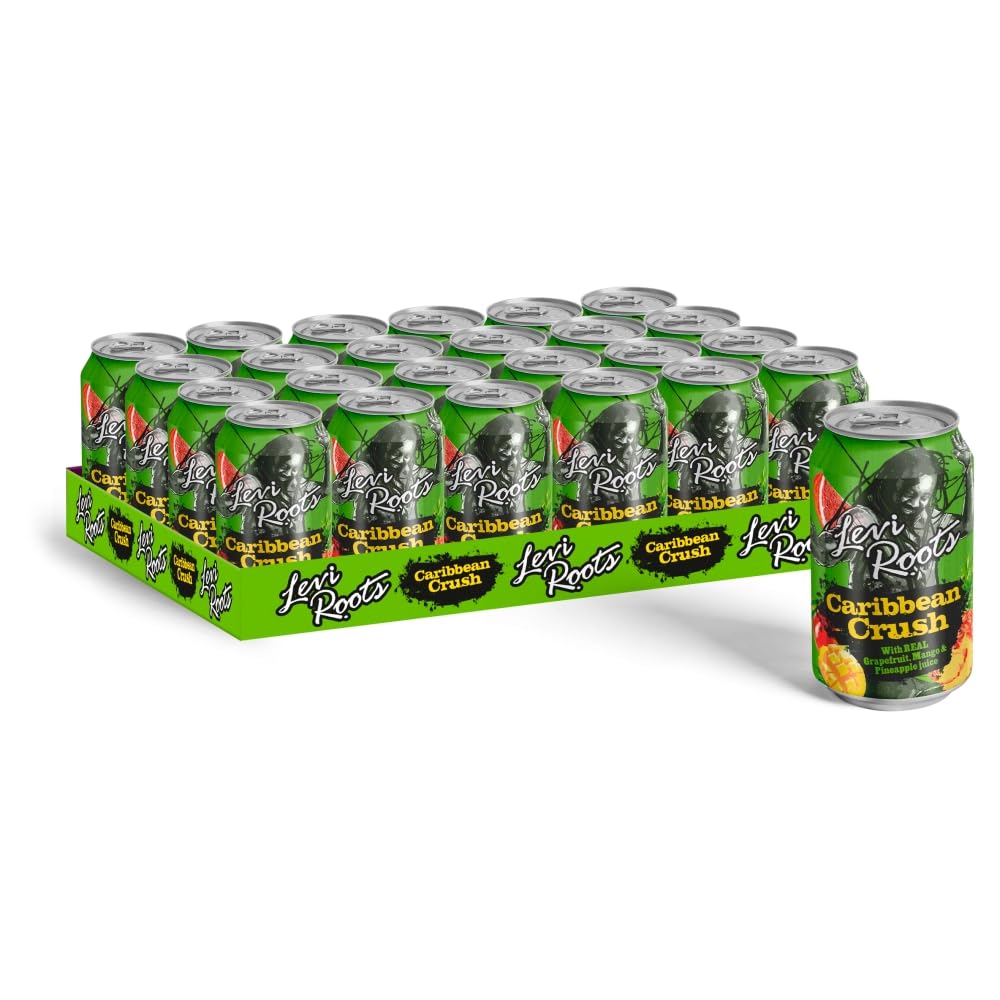 Levi Roots Caribbean Crush ? Sparkling Fruit Juice Drink ? Grapefruit, Mango & Pineapple ? 24 x 330ml Cans ? Vegetarian ? Tropical Flavour ? Party &