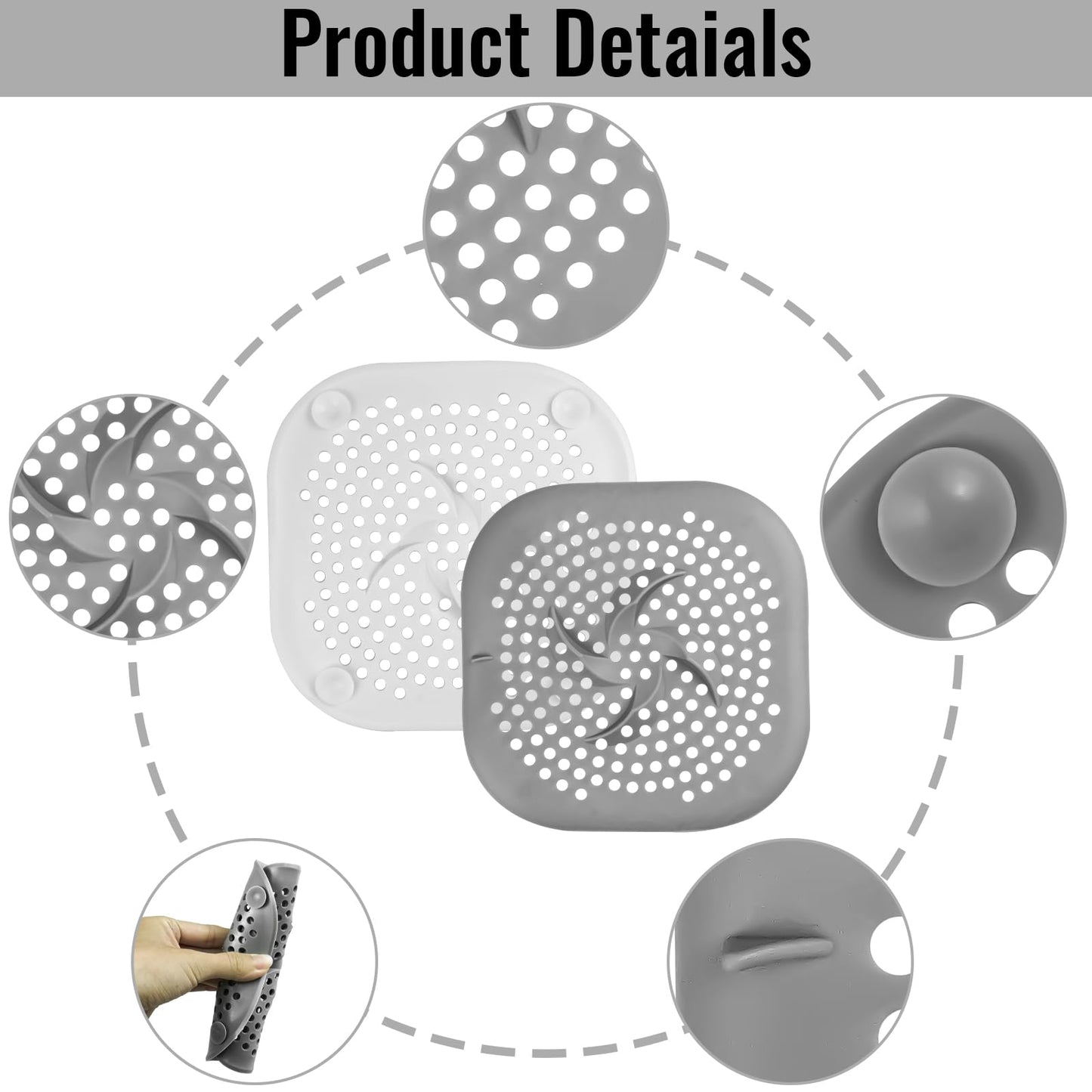 rietegio 4Pcs Silicone Drain Cover Suction Cup Sink Strainer Replacement Sink Strainer Drain Protector Shower Drain Hair Catcher for Bathroom Bathtub