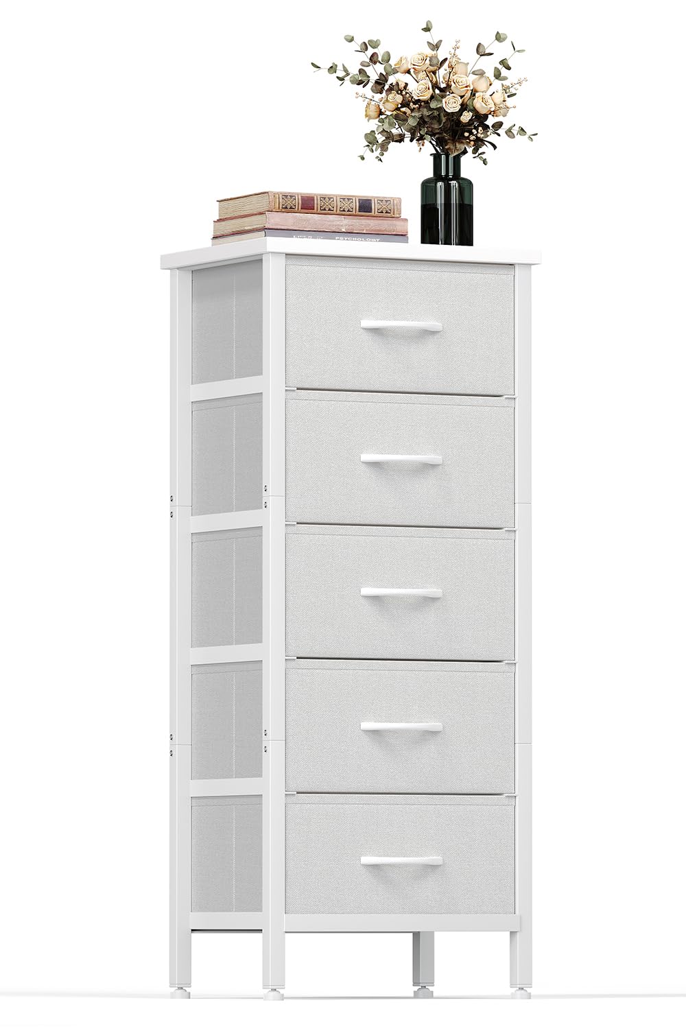 KitMent 5 Drawers Chest of Drawers Bedroom, 119cm Tall Dresser for Closet, Small Fabric Storage Cabinet Organiser Drawer for Living Room, Entryway
