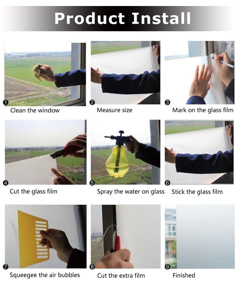 vgoltd Frosted Window Film Self Adhesive Vinyl Privacy Film for Glass Windows Bathroom Home & Office Doors (91cm x 10m)
