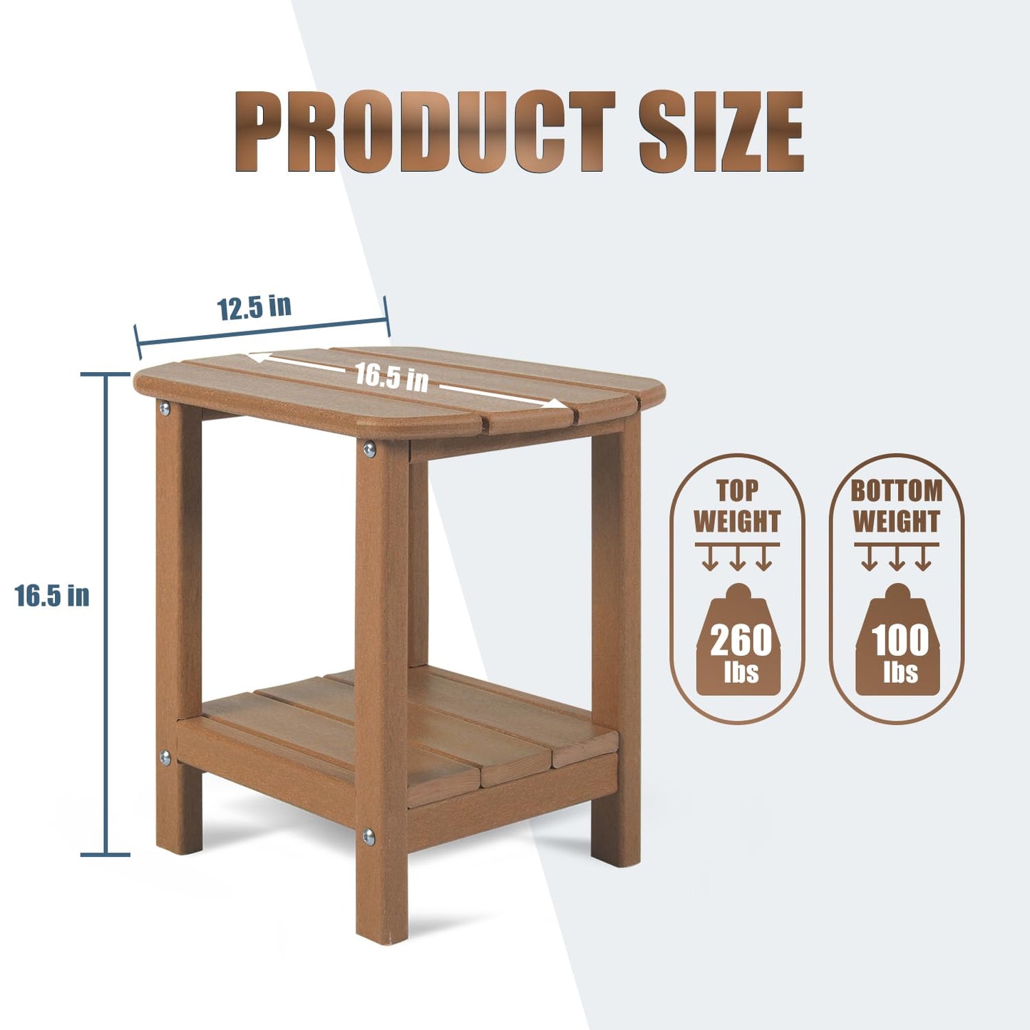NALONE Adirondack Side Table 16.5" Outdoor Side Table HDPE Plastic Double Adirondack End Desk for Patio (Brown)