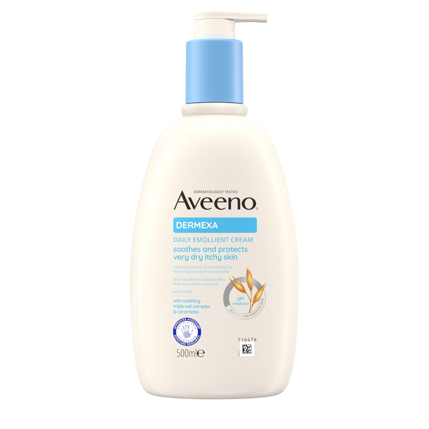 Aveeno Dermexa Daily Emollient Cream (1x 500ml), Emollient Cream Enriched with Triple Oat Complex and Ceramides for Sensitive Skin, Soothing Relief