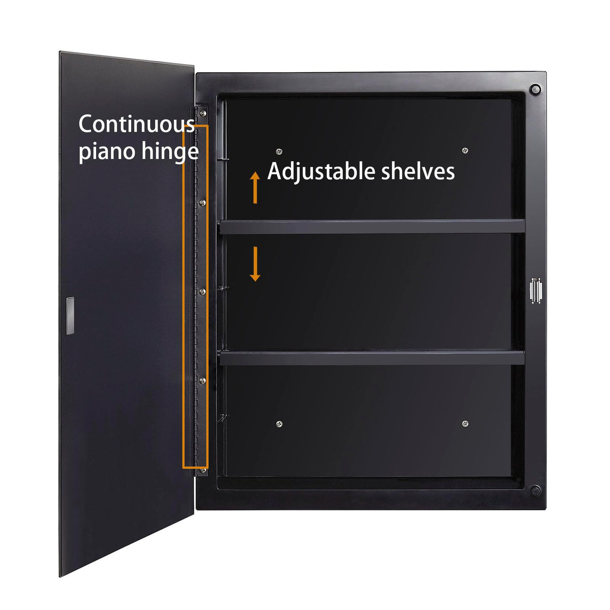 Fundin Black Plastic Mirror Cabinet with Polished Edge Mirror Door, Recessed and Surface Mount, 40 x 51 cm