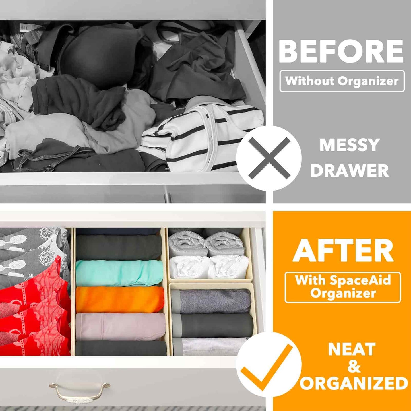 SpaceAid Drawer Organizer for Clothes, 18 Pack Dresser Drawer Organizer Bins, Closet Organizers and Storage Dividers for Clothing, Underwears, Socks