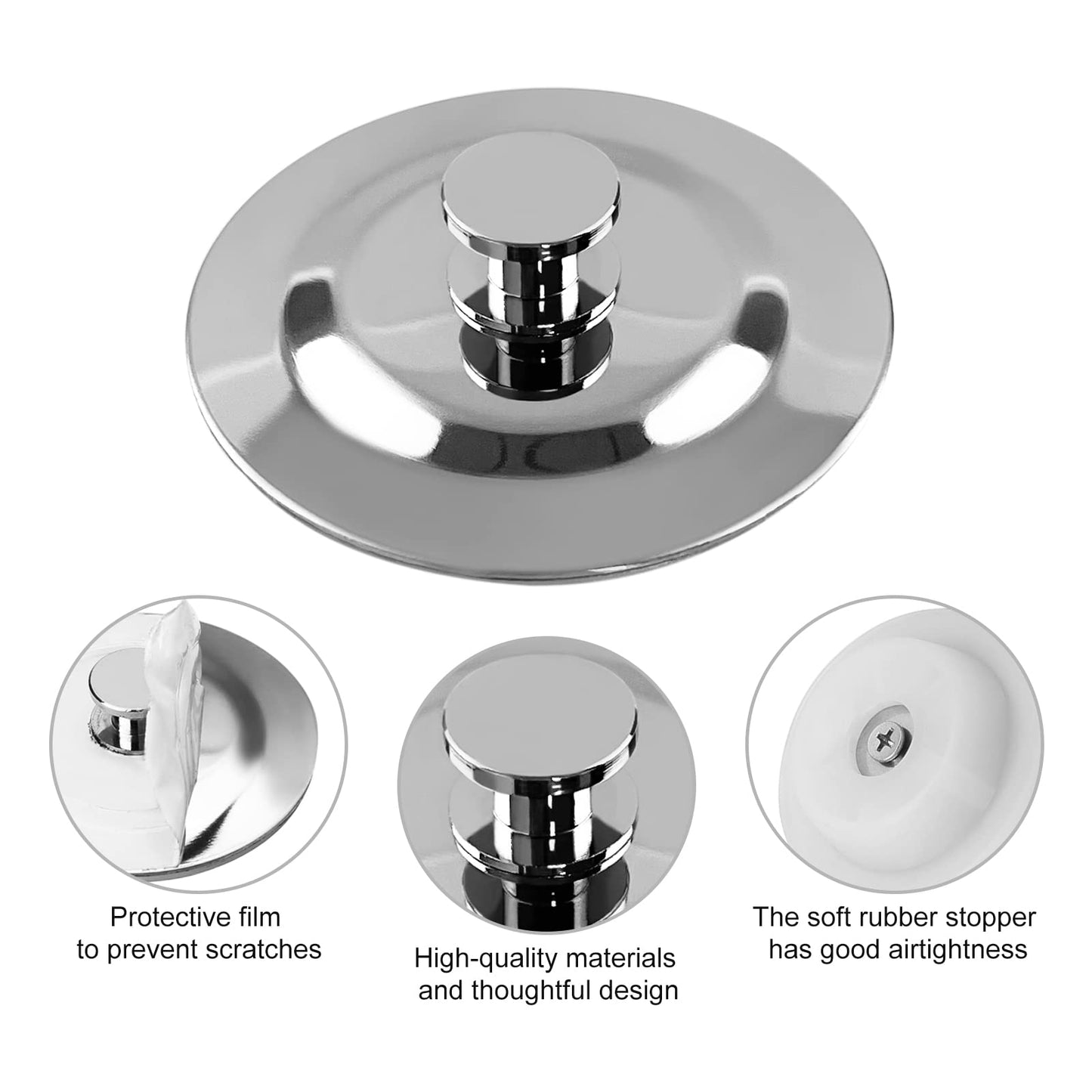 MAIXINNEW Bath Plug Replacement 45mm, Stainless Steel Drain Stopper, Universal Bathroom Plug Easy Grip for Bathtub Washbasin Kitchen Sink