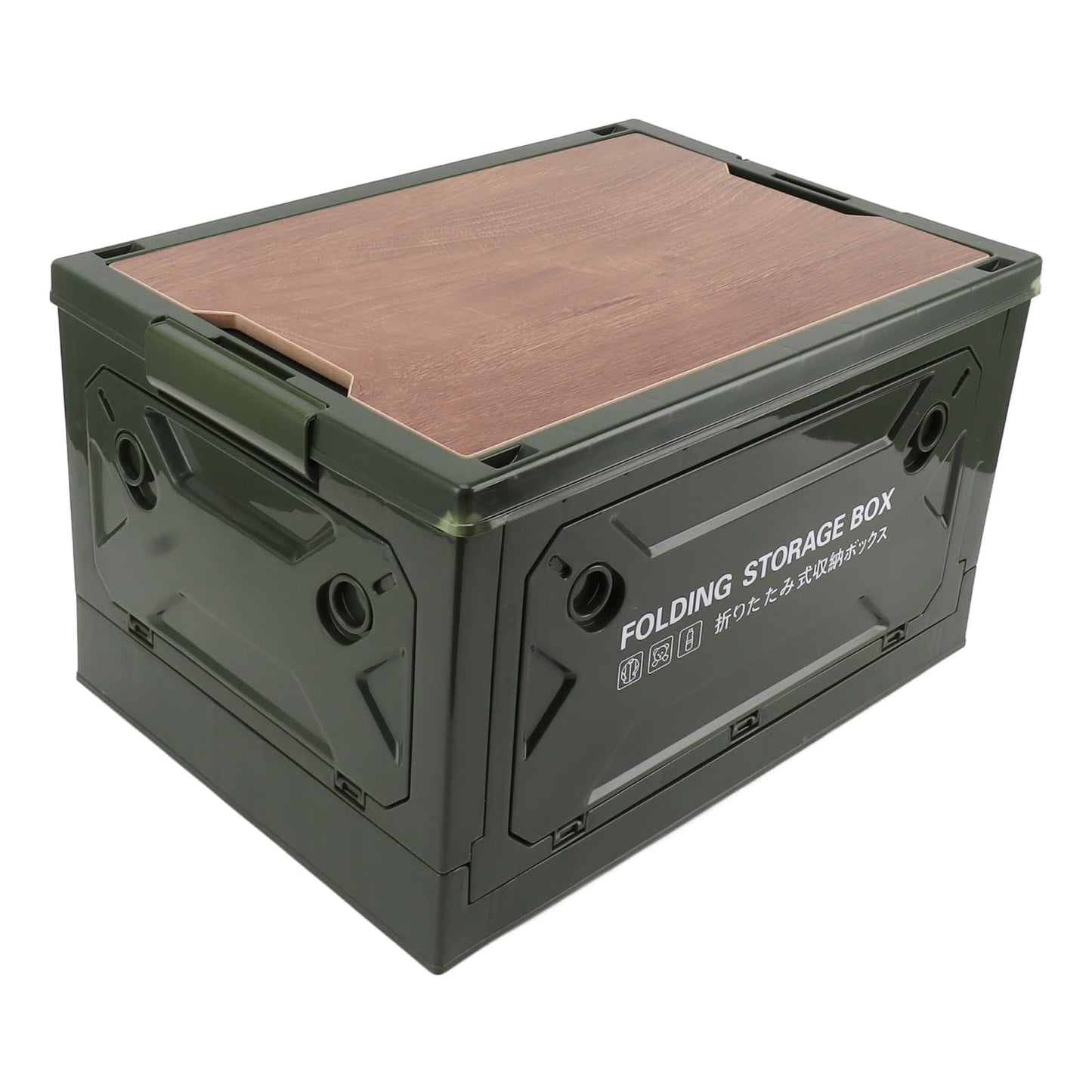 Fockety Collapsible Storage Bins with Wood Lid, Folding Camping Plastic Storage Box, Stackable Closet Organizers and Storage Container for Camping
