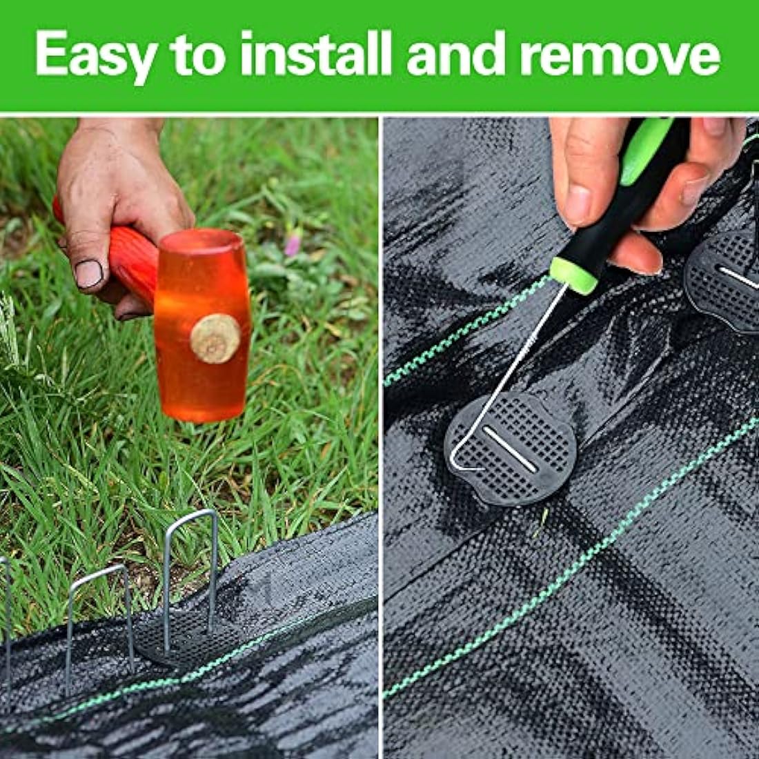 Bakulyor 200 Weed Control Membrane Pegs + 200 Buffer Washer, 6"/150mm Weed Mat Pegs