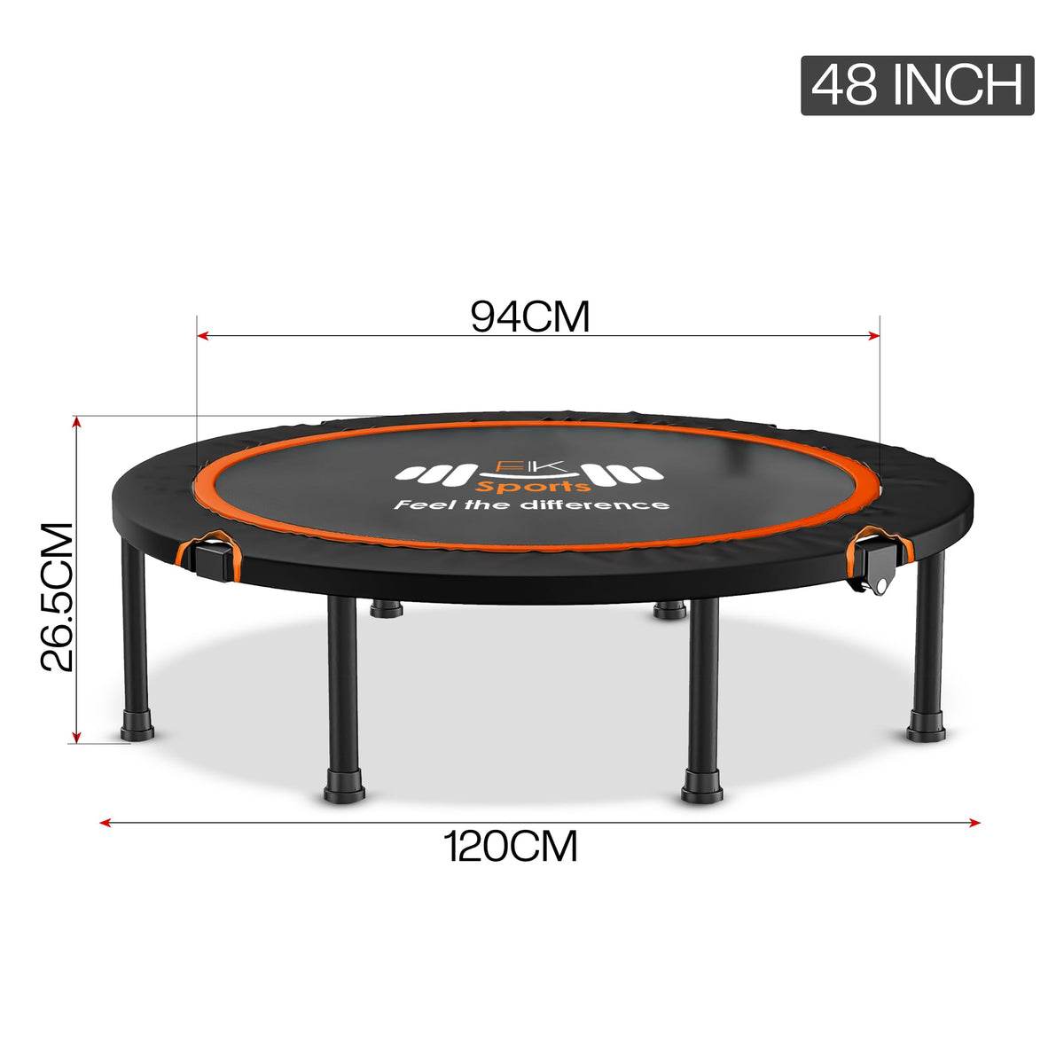 FK Sports Foldable Fitness Rebounder Trampolines, 48" Foldable Mini Trampoline, Round Mini Fitness Trampoline a indoor trampoline (48" without T bar