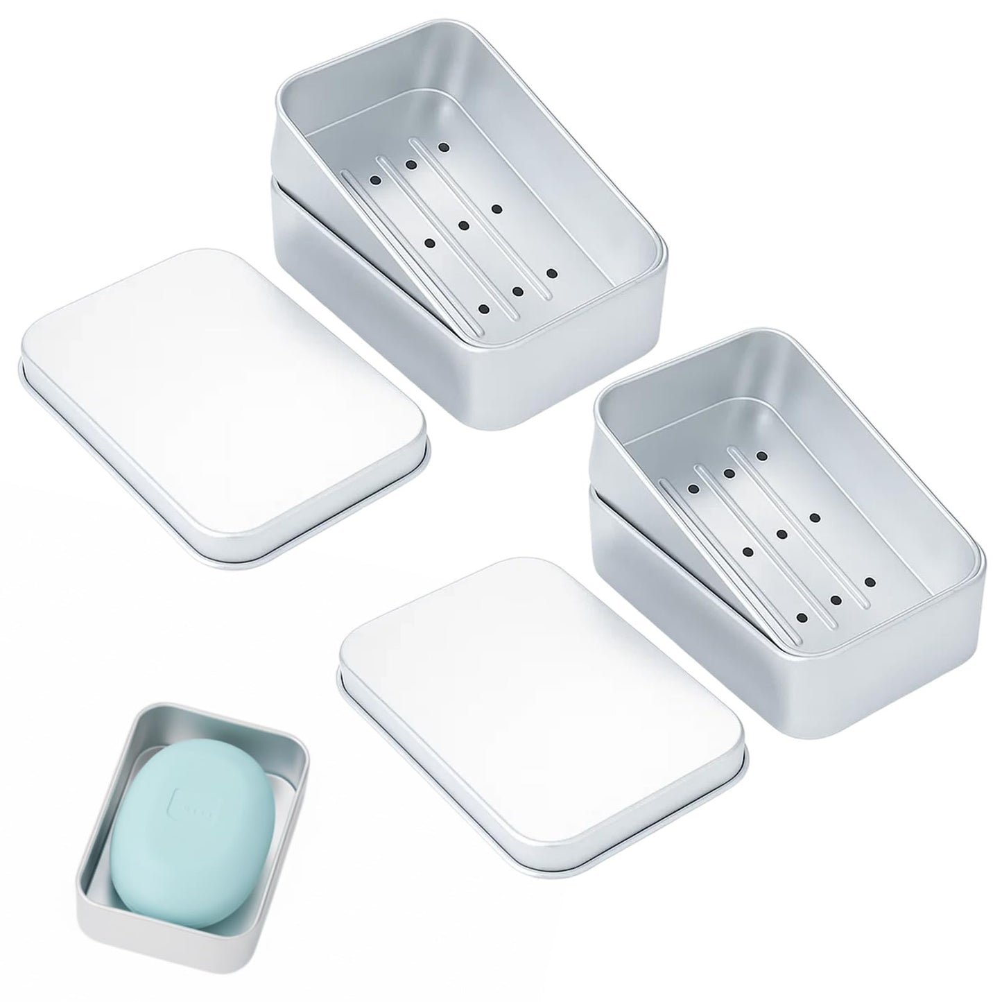 2-Pack Travel Soap Case, Aluminum Soap Dish with Lid - Compact Portable Shower Holder & Storage Saver for Home, Bathroom, Travel, and Camping