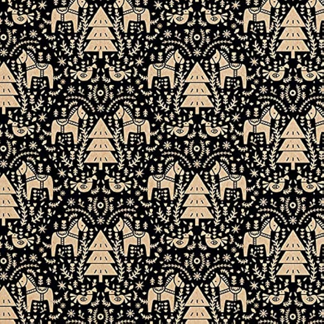 Clairefontaine - Ref 223847C - Recycled Kraft Printed Paper Roll (Single Roll) - 70cm Width x 50m Length, 70gsm 100% Recycled Kraft Paper - Black Christmas Design