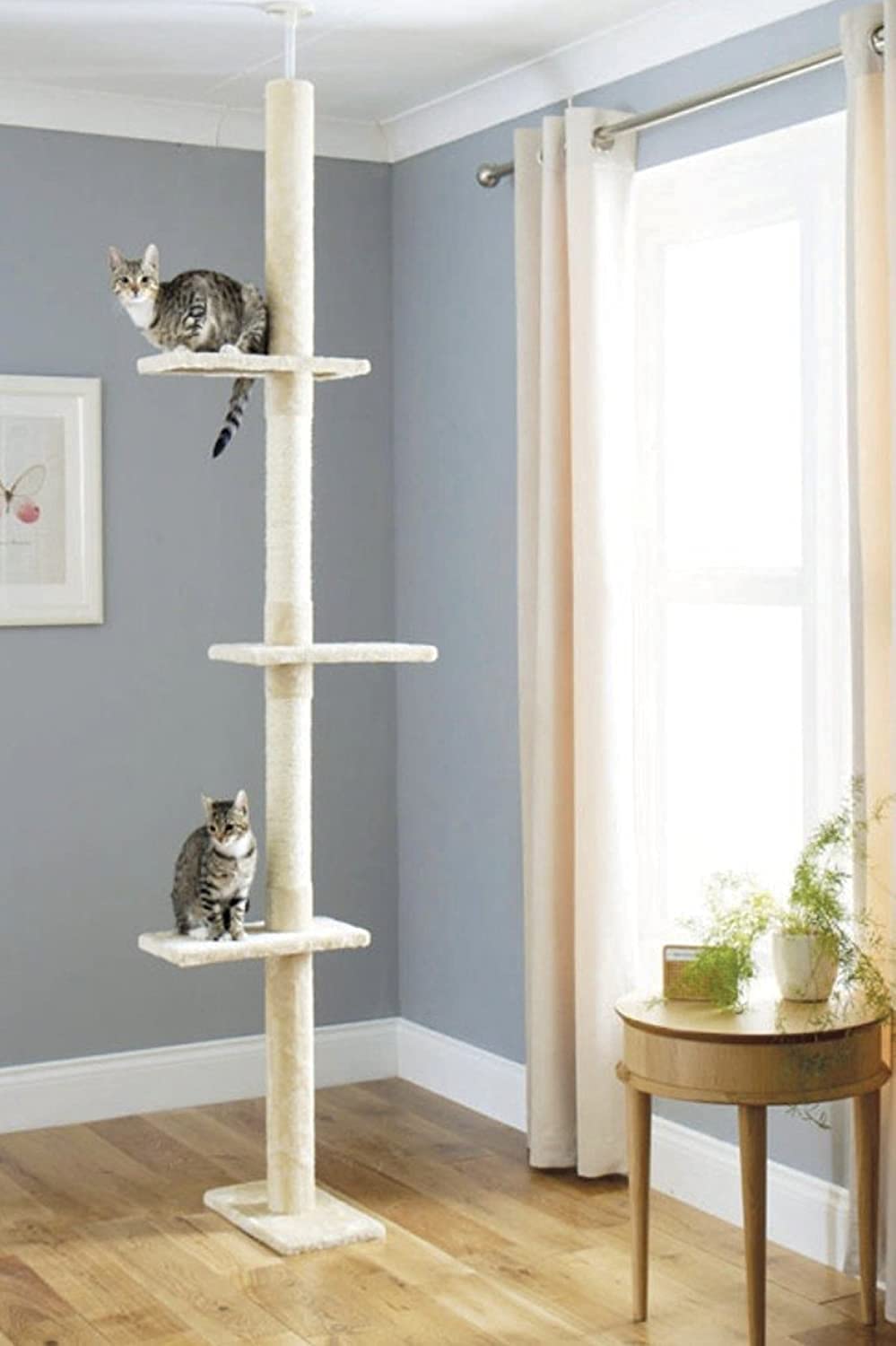 CA&T Luxury Floor to Ceiling Cat Tree | Height Adjustable Cat Climbing Tower with Scratch Post | Cat Towers for Indoor Cats with Multiple Levels &