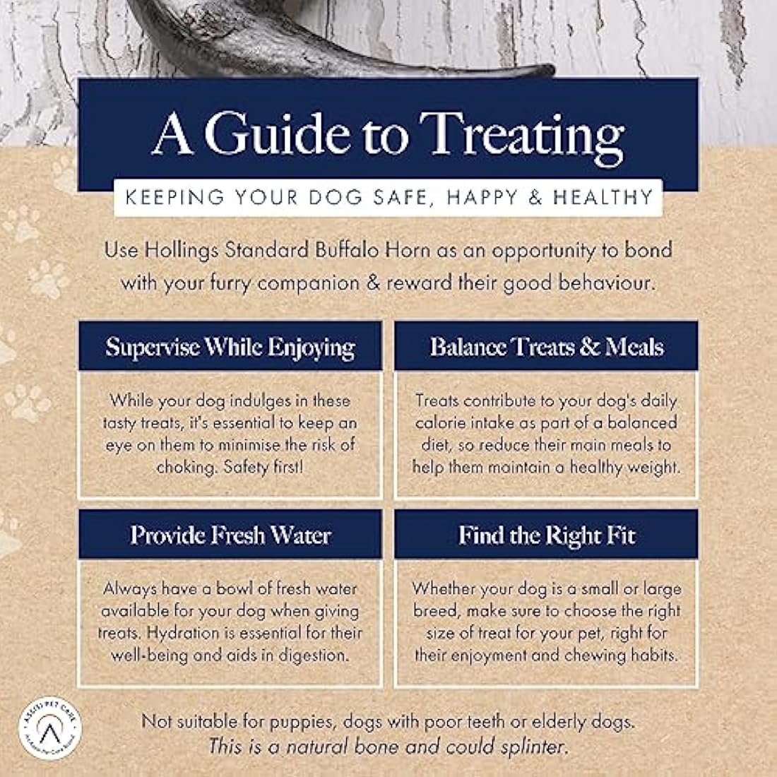 Hollings Buffalo Horn Standard Dog Treat, 100% Natural Grain Free Chew Treat for Adult Dogs, High in Protein and Naturally Low in Fat (1 Pack)