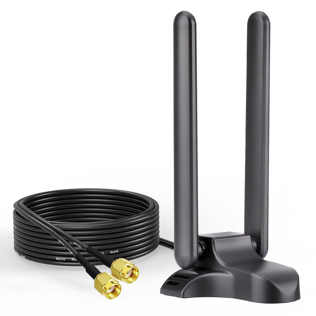 Bingfu WiFi 6E Antenna with Magnetic Base, 3dBi Gain Tri-Band 2.4/5.8/6GHz RP-SMA Antenna with 2Meter Cable for Wi-Fi Router, PCIe Wireless Network