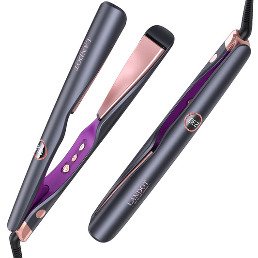 LANDOT 2-in-1 Hair Straighteners and Curler with Twisted Plates for Effortless Curls, Ceramic Ionic, Adjustable Temp 120-230?C, Dual Voltage for