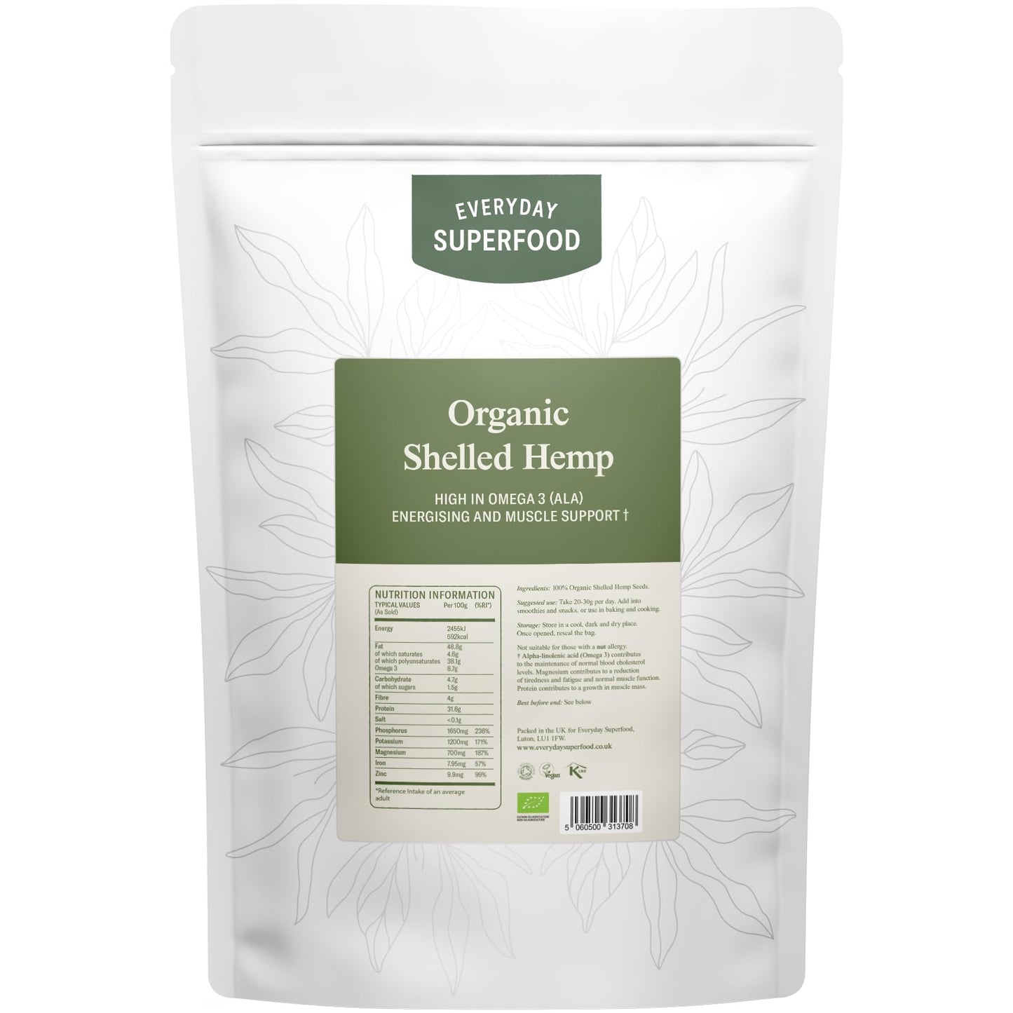 Everyday Superfood Organic Shelled Hemp 900g | European Hulled Hemp Seeds (Hemp Hearts)