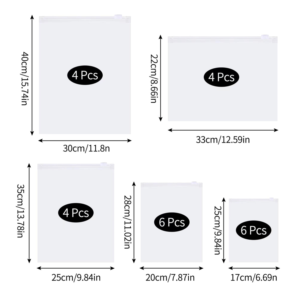 24 Pcs Reusable Ziplock Bags,Travel Clothes Storage Bags,Plastic Hospital Bag Organiser Pouches,Essentials Frosted Resealable Waterproof Luggage Bags