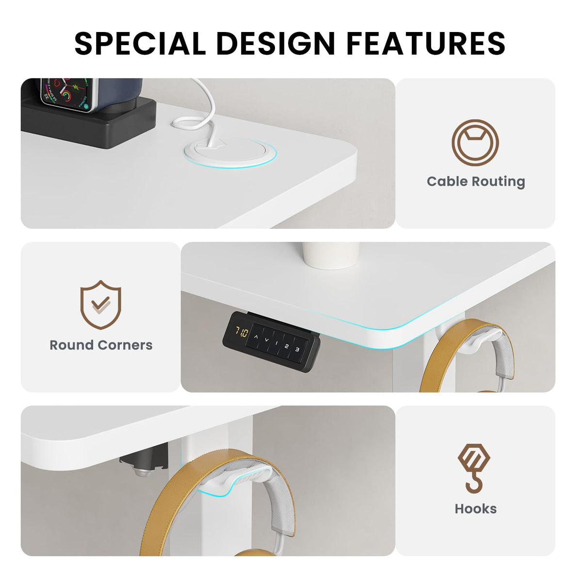 Farini U-Shaped Ergonomic Electric Standing Desk, 140x60cm, Height Adjustable Sit to Stand Desk with Memory Keypad & Headphone Hook for Home and