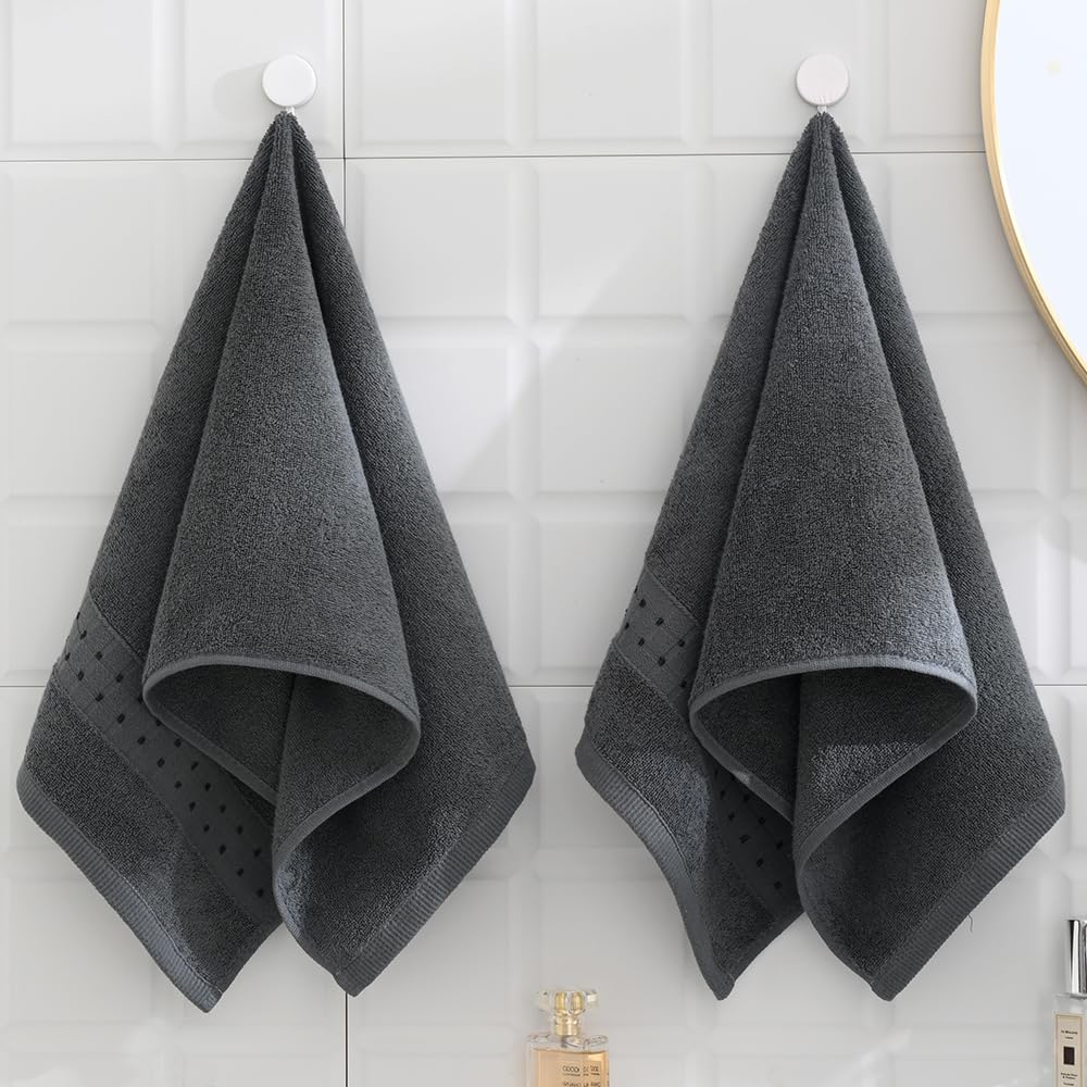 sense gnosis Grey Hand Towel Set of 2 Soft Absorbent Face Towels 100% Cotton Checkered Decorative Hand Towels for Bathroom Hotel Shower, 13 X 29 Inch