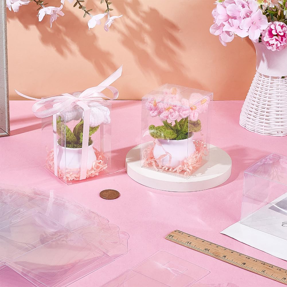 BENECREAT 50Pcs Clear PVC Gift Boxes, 7×7×10cm/2.8×2.8×3.9inch Rectangle Clear Plastic Favor Box