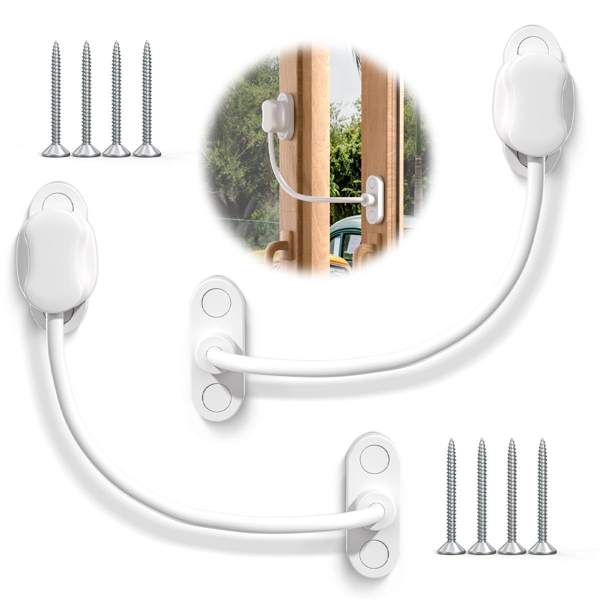 Bwintech 5 Pack White Keyless Window Restrictor, UPVC Window Security Cable Lock Limits Open Spaces to Keep Children Safe and Prevent Injury and Theft